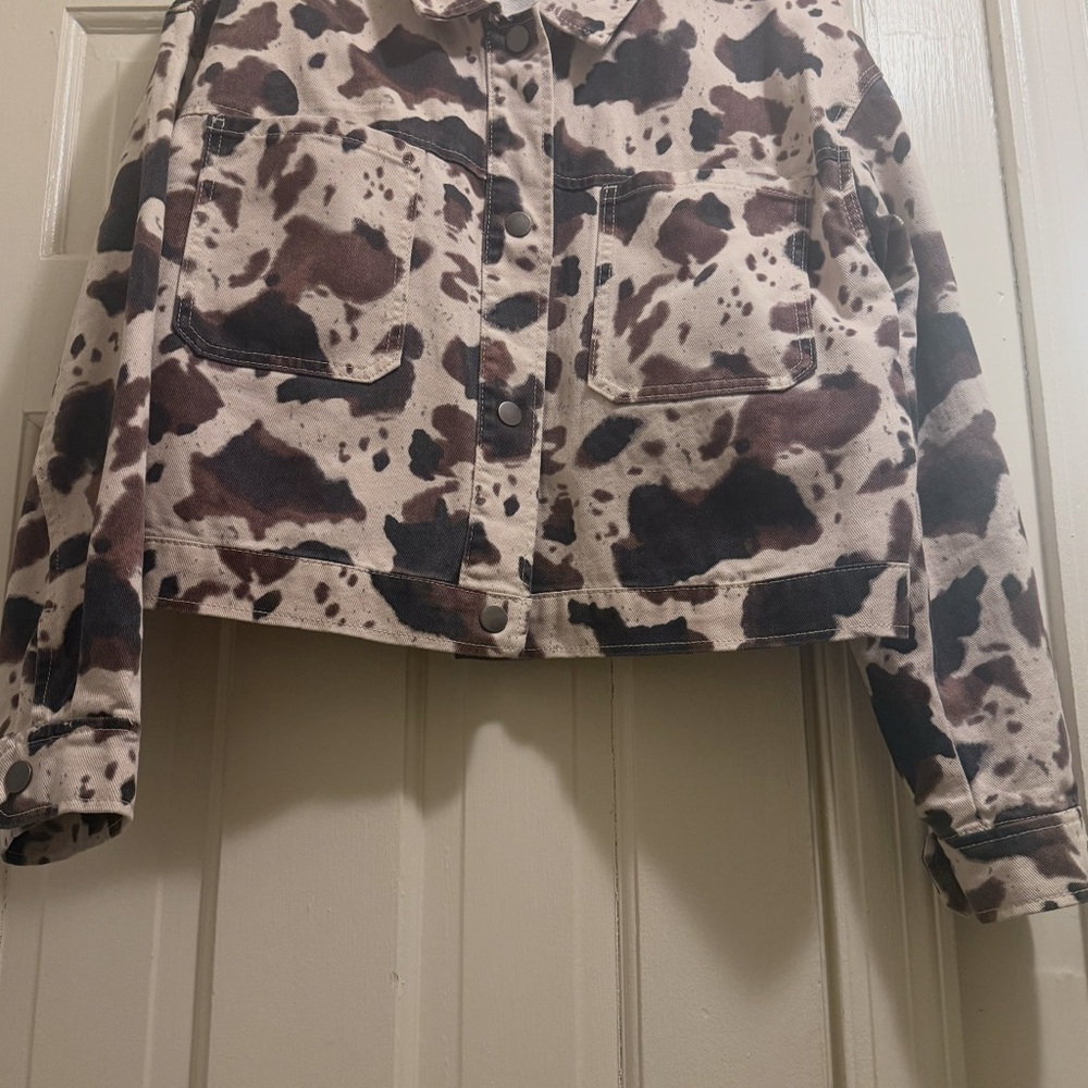 Brand new love, Fire Black and Brown Patterned Cropped Jean Jacket